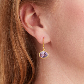 Amethyst Silver Gold Plated Pebble Drop Earrings, 2 of 11