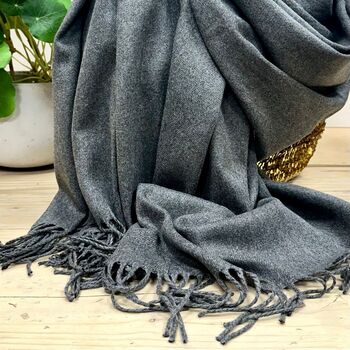 Super Soft Plain Pashmina Style Scarf In Granite Grey, 2 of 3