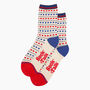 Women's Bamboo Socks Cream Blue Red Hearts Fair Isle, thumbnail 1 of 4