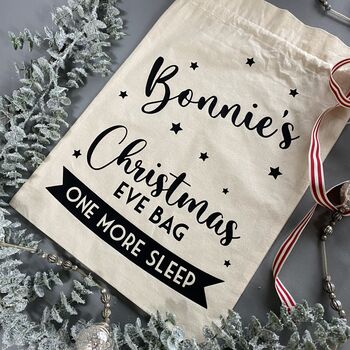 Personalised Christmas Eve Bag Black With White, 10 of 10