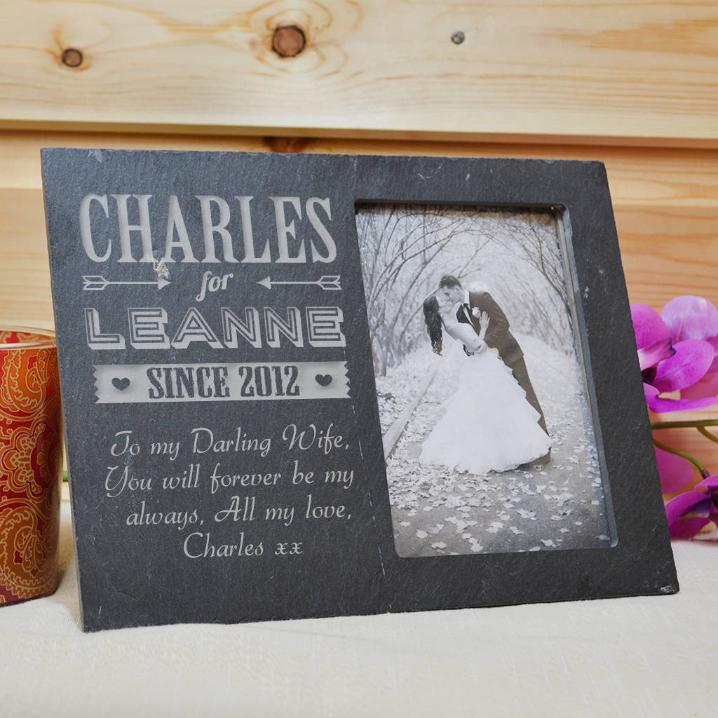 Personalised Slate Photo Frame With Couples Name By