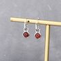 Sterling Silver Dangling Red Garnet Hoop Earrings, thumbnail 2 of 11