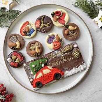 Vegan Christmas Tree Chocolate, Santa's Car Gift Box, 3 of 9