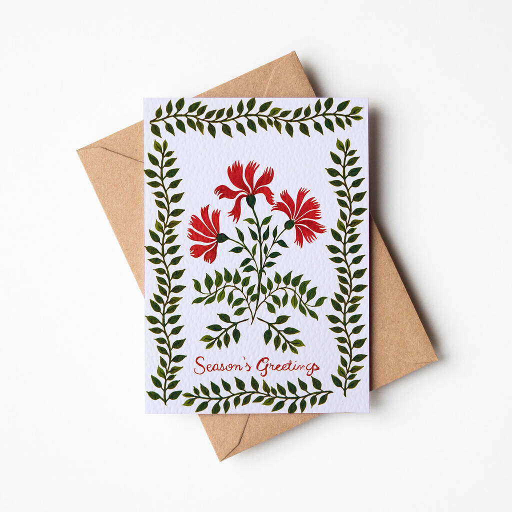 Red Floral Season's Greeting's Christmas Card, 1 of 1