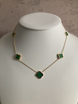18 K Gold Plated Four Leaf Clover Necklace Emerald, 3 of 4