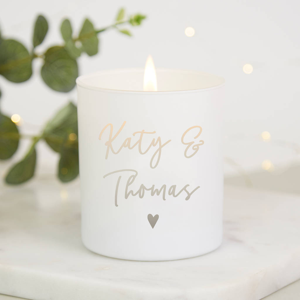 engagement gift personalised candle by norma&dorothy