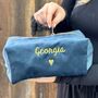 Embroidered Velvet Make Up Bag With Pom Pom, thumbnail 2 of 8