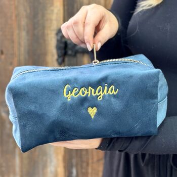 Embroidered Velvet Make Up Bag With Pom Pom, 2 of 8