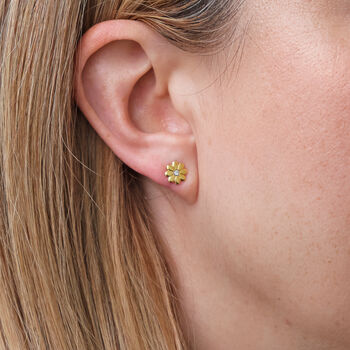 Gold Plated Crystal Daisy Flower Earrings, 2 of 3