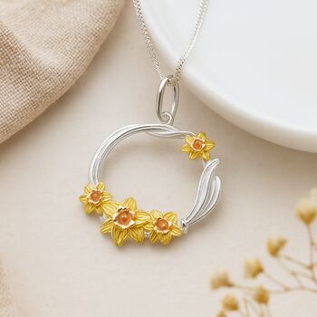 Personalised Sterling Silver Daffodil Wreath Necklace, 3 of 8