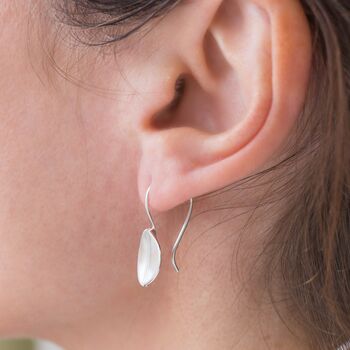 Brushed Silver Leaf Hook Drop Earrings, 3 of 6