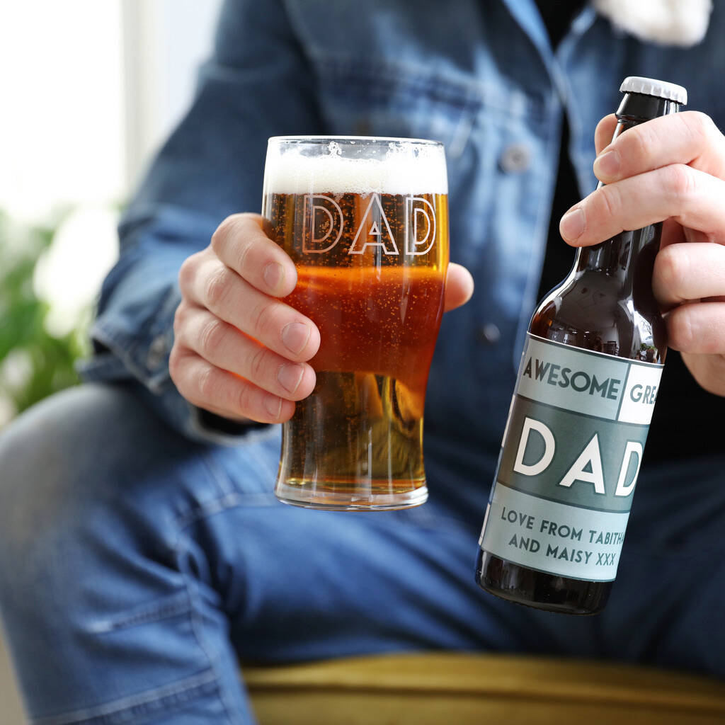 Personalised Father's Day Beer And Pint Glass Set By Lisa Angel