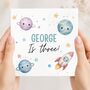 Space Birthday Card, Astronaut Rocket Children Birthday Card, Blue Or Pink, thumbnail 1 of 3
