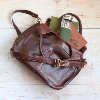 Leather Weekend Holdall Bag, Brown, 3 of 6