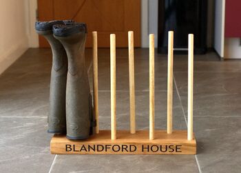 Engraved Wooden Floor Boot Rack, 12 of 12