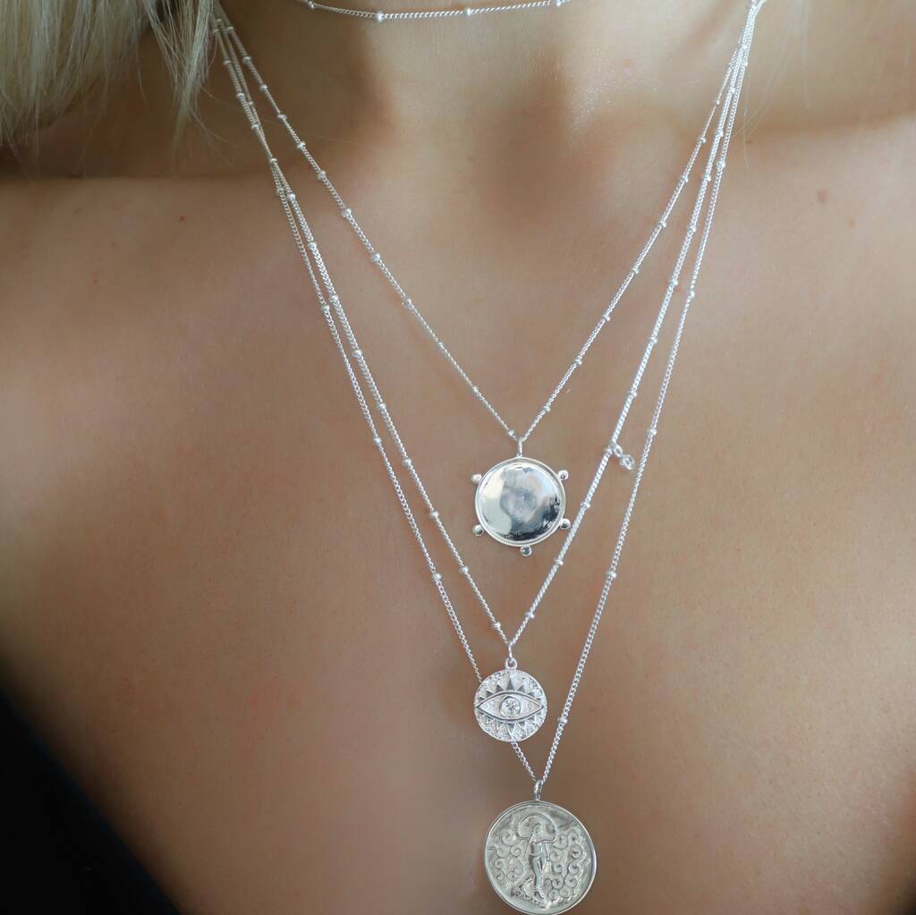 Sterling silver clearance layered coin necklace