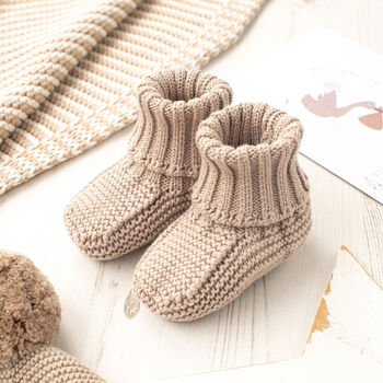 Toffee Moon Storm Blue Knitted Baby Booties, 5 of 12