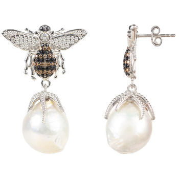 Honey Bee Baroque Pearl Drop Earring Silver, 3 of 4