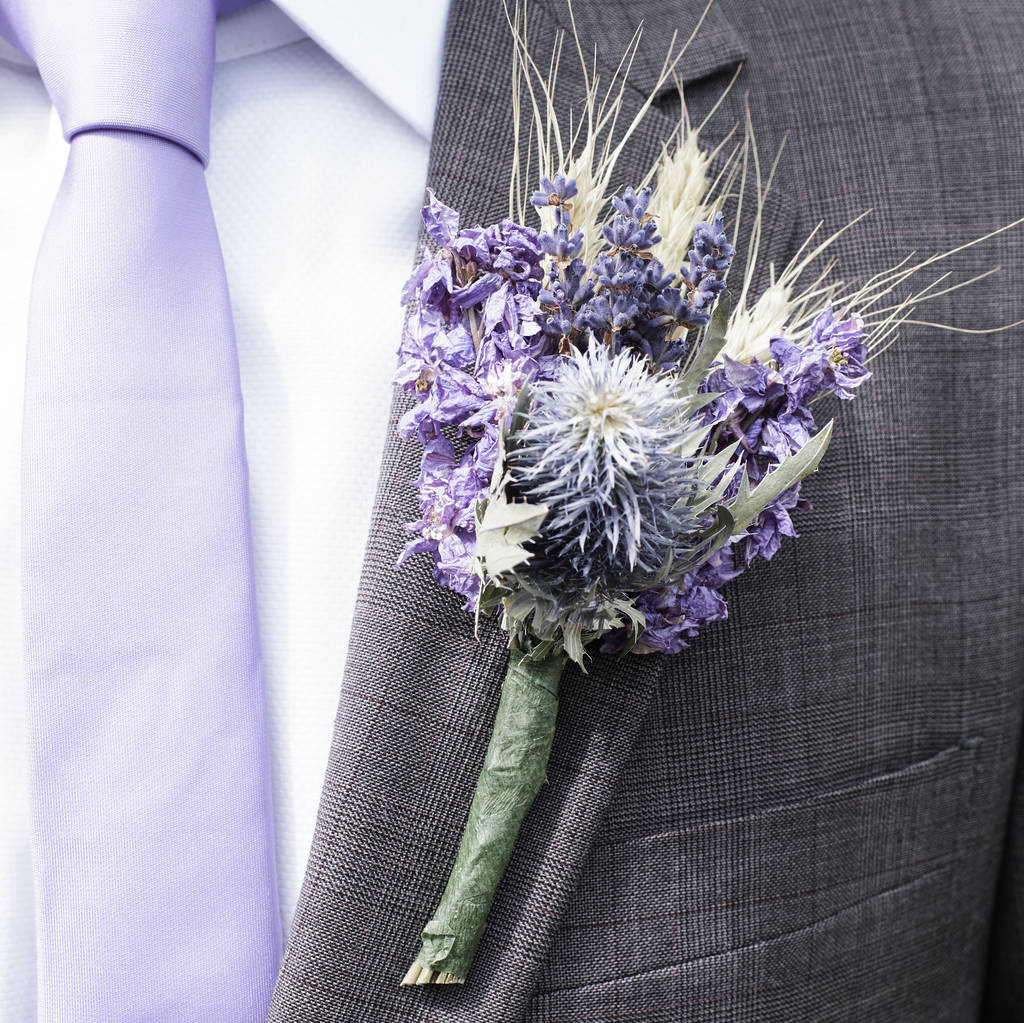 Three Blue Wheat Buttonholes By Shropshire Petals