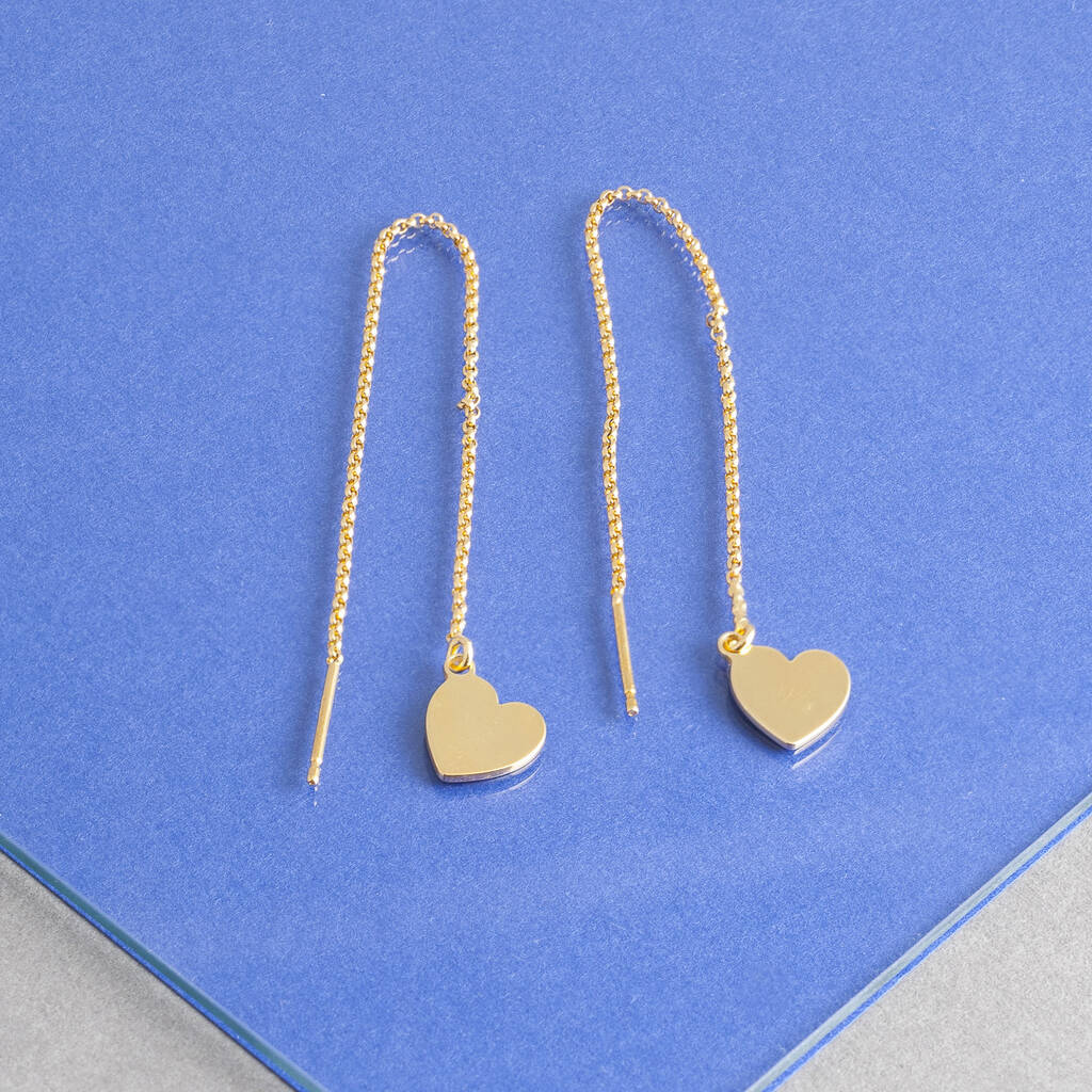 Delicate Heart Threader Earrings In Gold Or Silver By Loel & Co