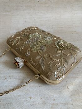 Gold Raw Silk Rectangular Clutch Bag, 5 of 10