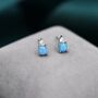 Sterling Silver Tiny Blue Opal And Cz Stud Earrings, thumbnail 1 of 12