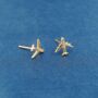 Gold Cz Plane Stud Earrings, Aeroplane Earrling, Airplane Earrings, thumbnail 6 of 7