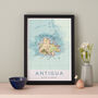 Framed And Personalised Antigua Map Print, thumbnail 1 of 2