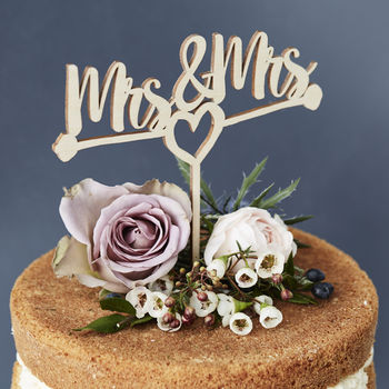Mrs And Mrs Heart Wooden Wedding Cake Topper, 5 of 5