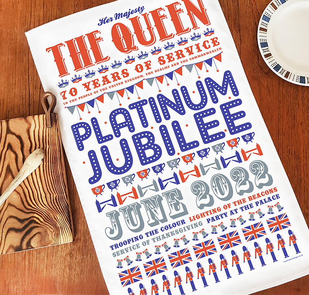 Queens Platinum Jubilee Commemorative Tea Towel By Susan Taylor