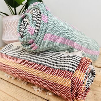 Striped Hand Loomed Fringed Blanket Throw, 5 of 8