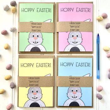 Set Of Four Coloured 'Hoppy Easter' Bunny Cards, 2 of 4