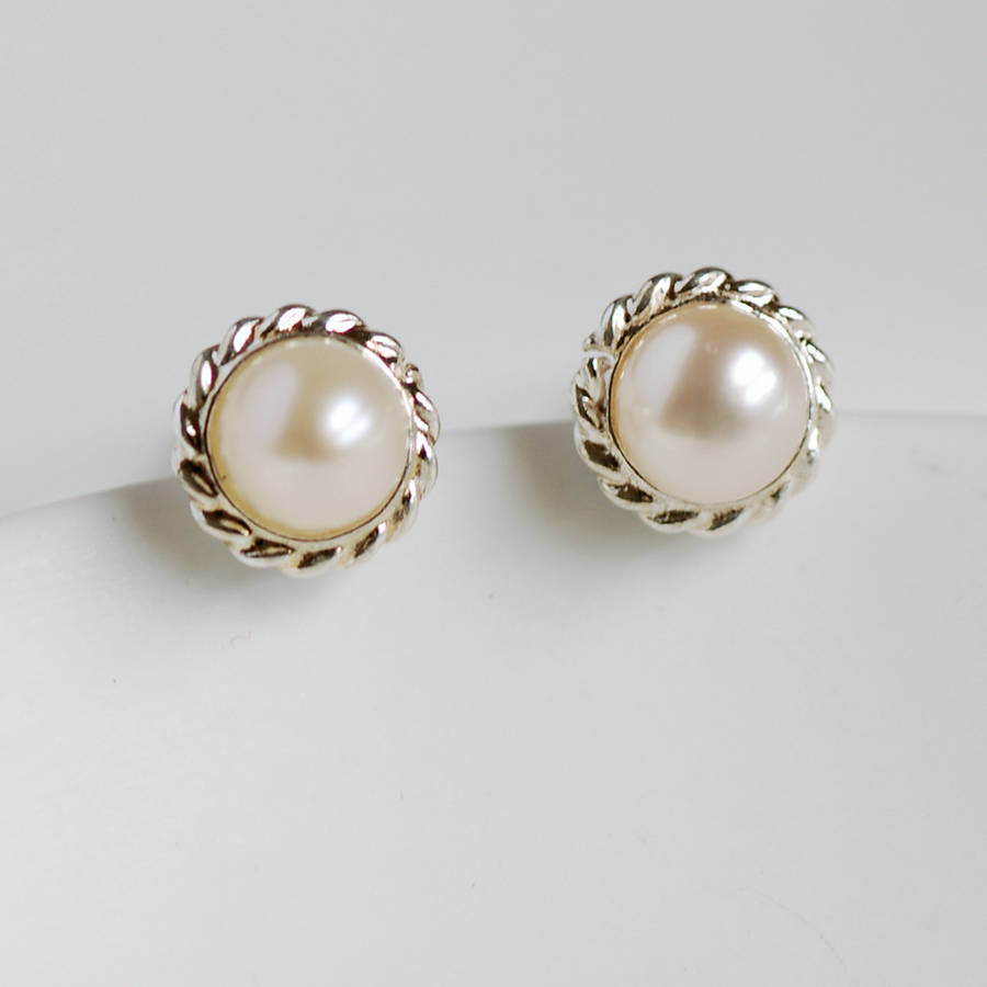 Sterling Silver Rope Pearl Earrings By Highland Angel 2448