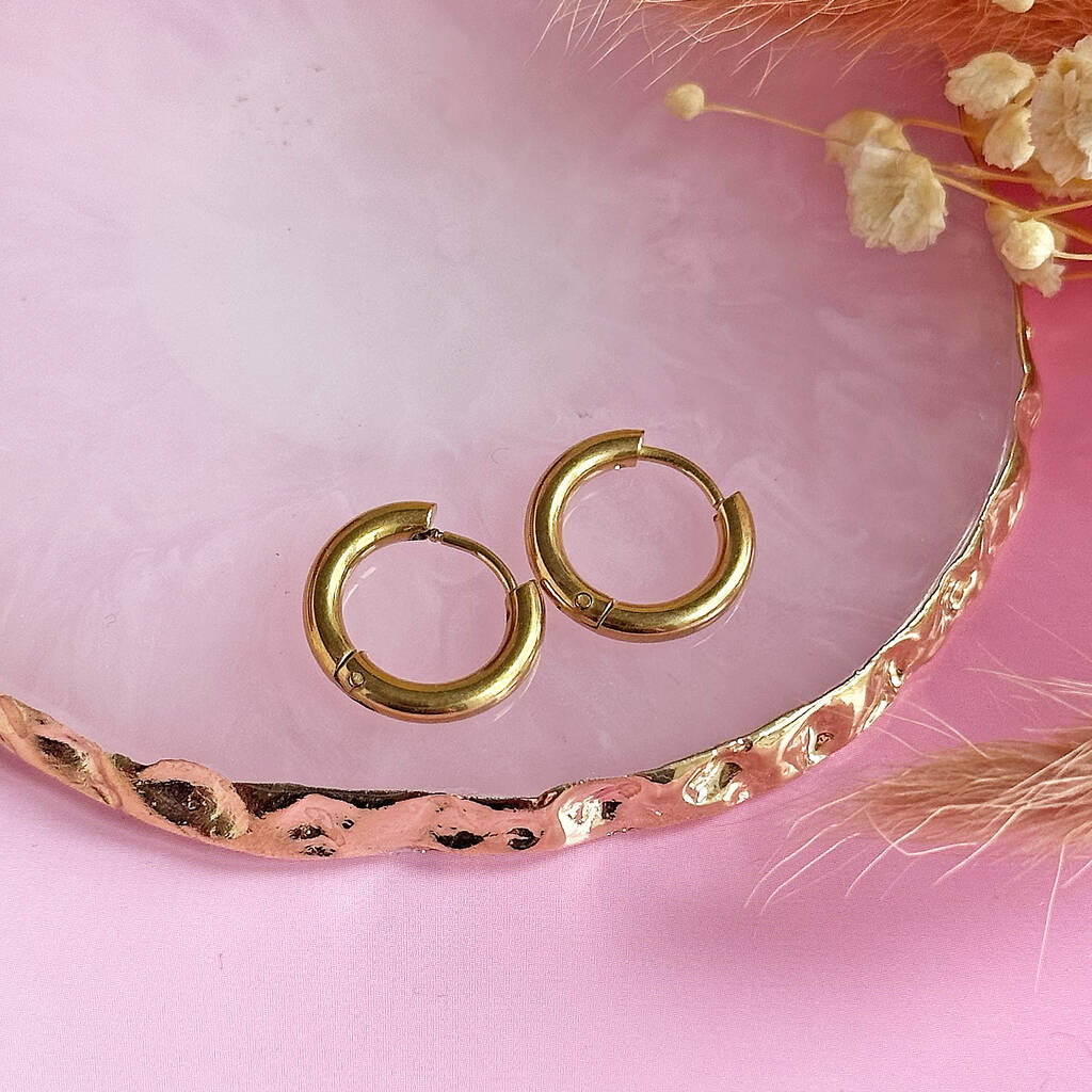 Plain Gold Plated Huggie Hoops By Joy by Corrine Smith