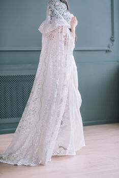 White Wedding Cape | Lace Bridal Cape With Hood, 3 of 12