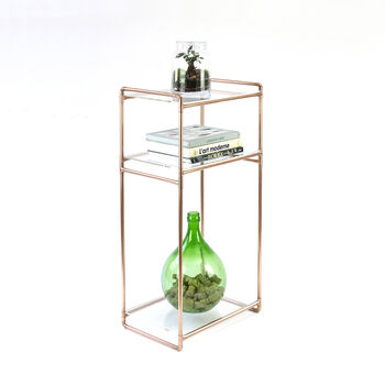 Handmade Console Table In Copper And Acrylic Shelves, 2 of 5
