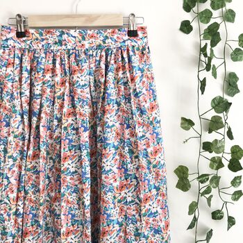 Blue Ditsy Floral Printed Cotton Midi Skirt, 4 of 5