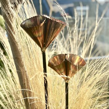 Pair Of Copper Cone Flower Garden Stakes Ltzaf146, 4 of 8