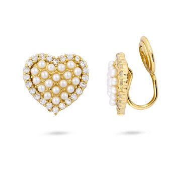 Pearl Heart Clip On Earrings, 2 of 2