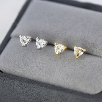 Sterling Silver Trillion Cut Cz Stud Earrings, 3 of 12