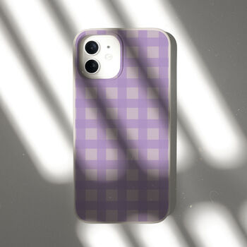 Purple Gingham Eco Friendly, Biodegradable Phone Case, 8 of 8