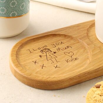 Personalised Children’s Drawing Solid Oak Tea And Biscuit Board, 5 of 8