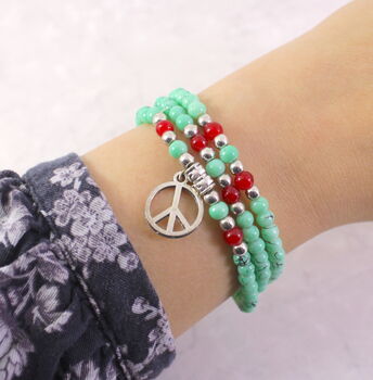 Beaded Wrap Bracelet With Peace Charm, 2 of 6