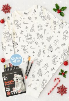 Colour Me In Kids Christmas Pyjamas With Pens, 3 of 10