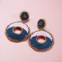 Pink And Navy Round Beaded Statement Earrings, thumbnail 3 of 4