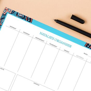 Personalised Blue Mandala Pattern A4 Weekly Desk Pad, 2 of 2