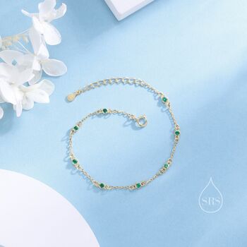 Extra Delicate Emerald Green Cz Bezel Bracelet, 6 of 12