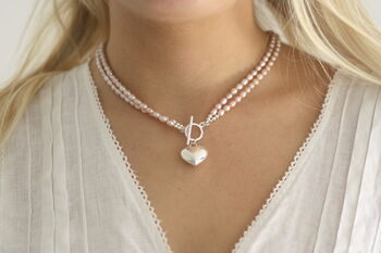 Double Strand Pearl And Silver Heart Necklace, 4 of 11