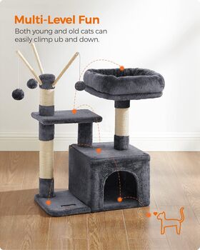 72cm Three Level Grey Cat Tree With Three Pompoms, 3 of 8