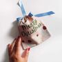 Pink/Blue Mistletoe Organic Cotton Christmas Pouch, thumbnail 2 of 8